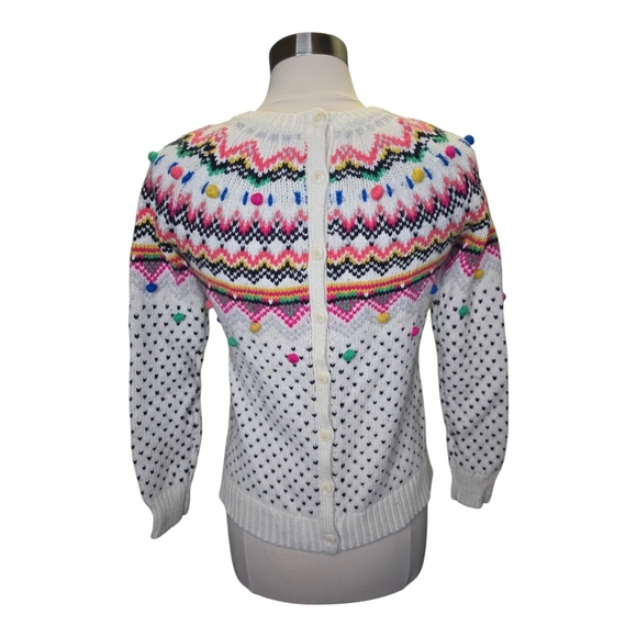 Talbots Women Sweater Pom Pom Crew Neck Petite Small Button Back - Picture 3 of 12